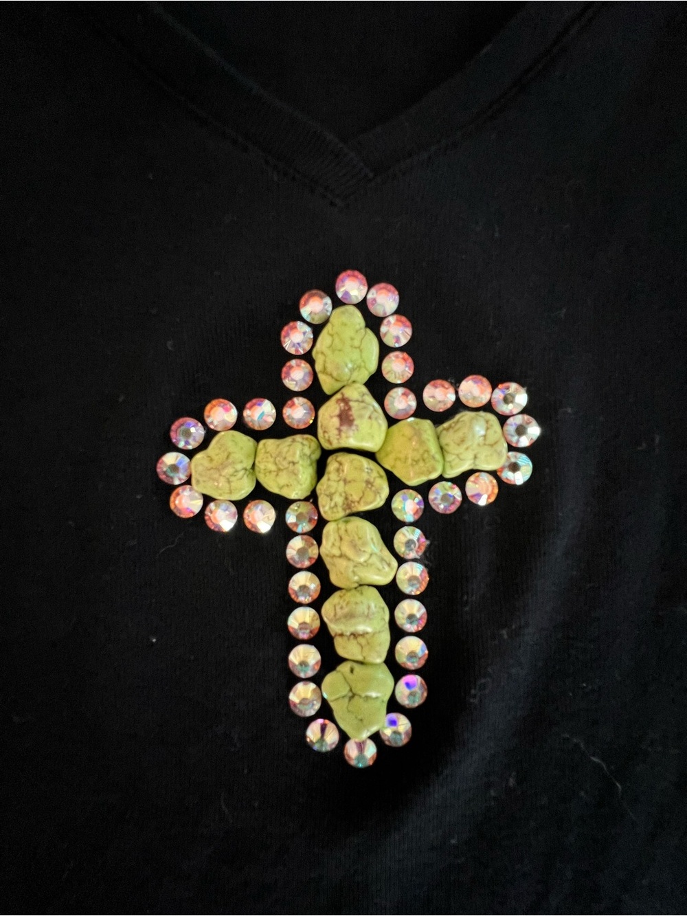 Statement Turquoise Stone & Rhinestone Cross — Size M - Picture 2 of 7